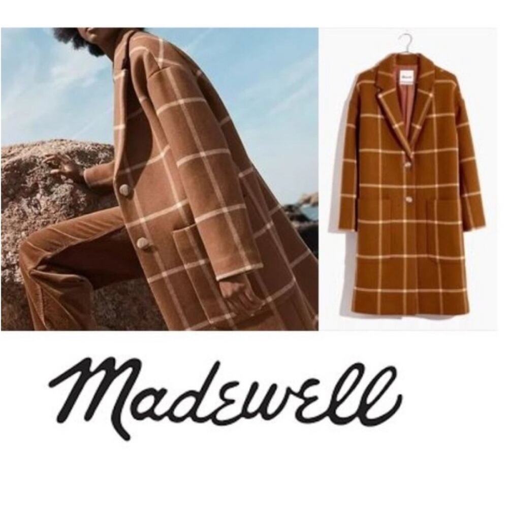 NEW! Madewell Windowpane coat brown plaid size XS elmcourt window pane - Picture 10 of 15